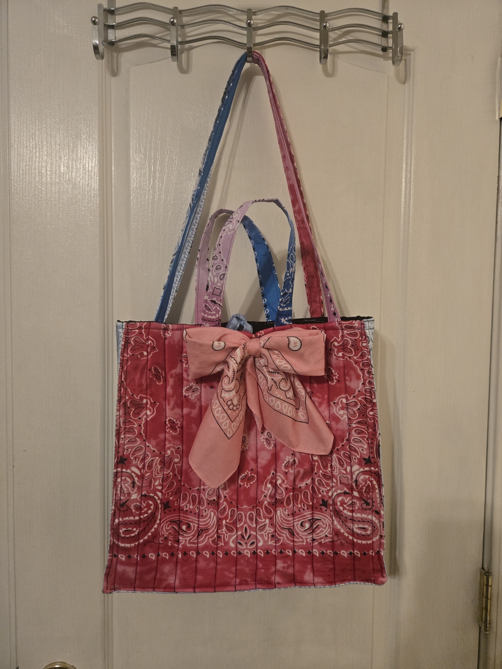 Pink Bandana-Print Tote Bag with Bow Accent